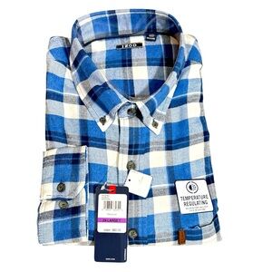 Izod Men's Blue and White Classic Plaid Shirt